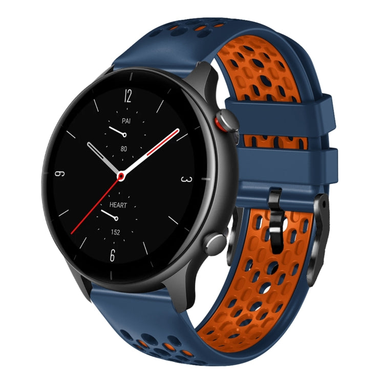For Amazfit GTR 2e 22mm Two-Color Breathable Silicone Watch Band(Midnight Blue+Orange) - Watch Bands by PMC Jewellery | Online Shopping South Africa | PMC Jewellery | Buy Now Pay Later Mobicred