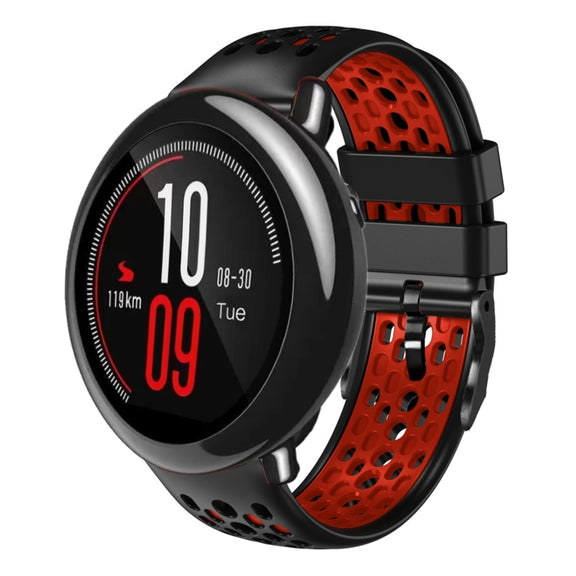For Amazfit Pace 22mm Two-Color Breathable Silicone Watch Band(Black+Red)