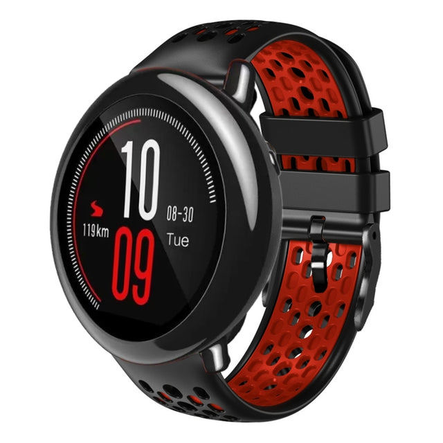For Amazfit Pace 22mm Two-Color Breathable Silicone Watch Band(Black+Red)