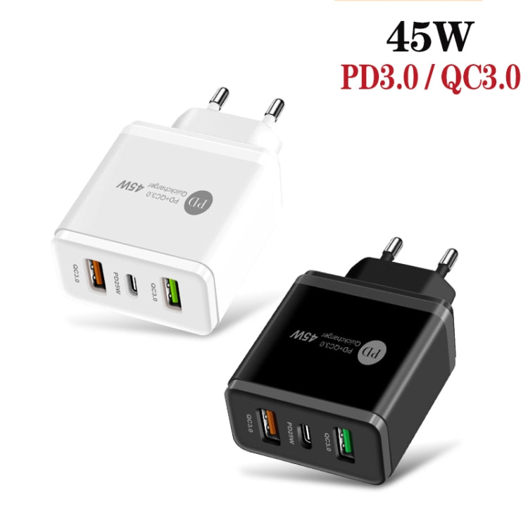 45W PD3.0 + 2 x QC3.0 USB Multi Port Quick Charger, EU Plug(Black) - USB Charger by PMC TechLife | Online Shopping South Africa | PMC TechLife | Buy Now Pay Later Mobicred