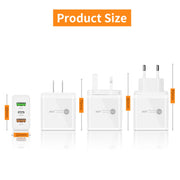45W PD3.0 + 2 x QC3.0 USB Multi Port Quick Charger, EU Plug(White)
