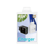 45W PD3.0 + 2 x QC3.0 USB Multi Port Quick Charger, EU Plug(Black)