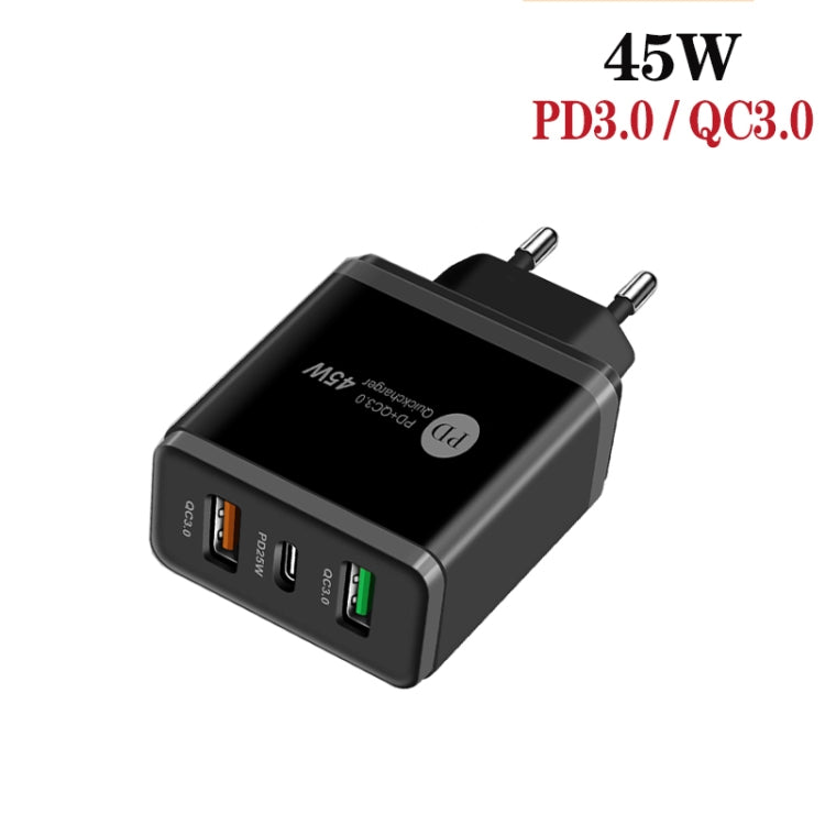 45W PD3.0 + 2 x QC3.0 USB Multi Port Charger with Type-C to Type-C Cable, EU Plug(Black) - free shipping - PMC TechLife - Order now!