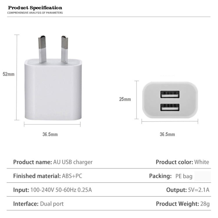 Mini Dual Port USB Charger with USB to Micro USB Data Cable, AU Plug - USB Charger by PMC TechLife | Online Shopping South Africa | PMC TechLife