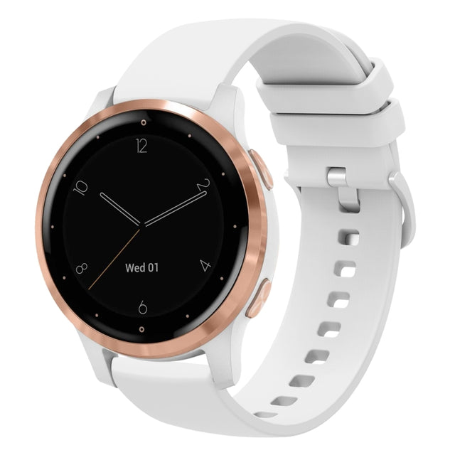 Compatible with Garmin Vivoactive 4S 18mm Solid Color Soft Silicone Watch Band(White)