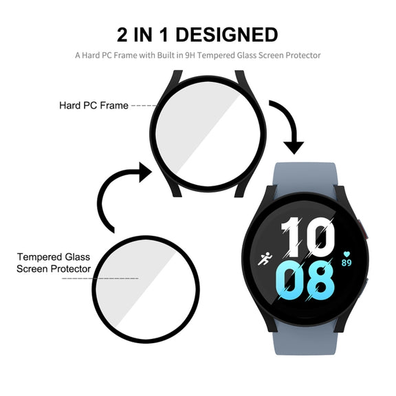 For Samsung Galaxy Watch5 44mm ENKAY Hat-Prince Full Coverage PC Frame + 9H Tempered Glass Case(Silver) - Watch Cases by ENKAY