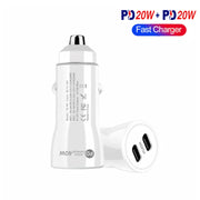 TE-P8 40W PD20W + PD20W Dual Port PD3.0 Car Charger with Type-c to Type-C Data Cable, Length: 1m(White)