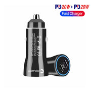 TE-P8 40W PD20W + PD20W Dual Port PD3.0 Car Charger with Type-c to Type-C Data Cable, Length: 1m(Black)