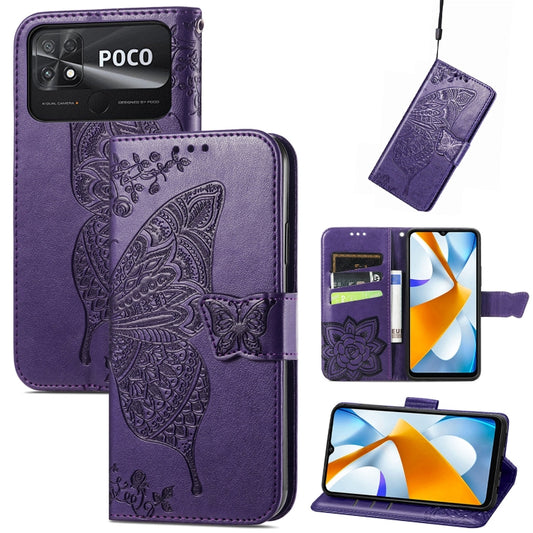 For Xiaomi Poco C40 Butterfly Love Flower Embossed Flip Leather Phone Case(Dark Purple) - free shipping - PMC Jewellery - Order now!