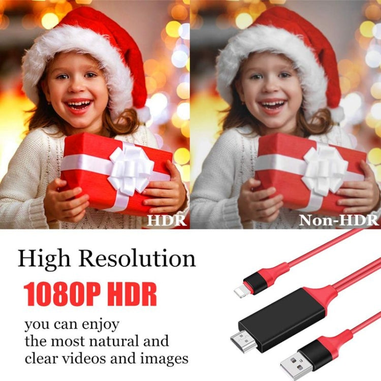 2m 1080P 8 Pin to HDMI Adapter Cable, Compatible with iPhone to HDMI Adapter(Black)