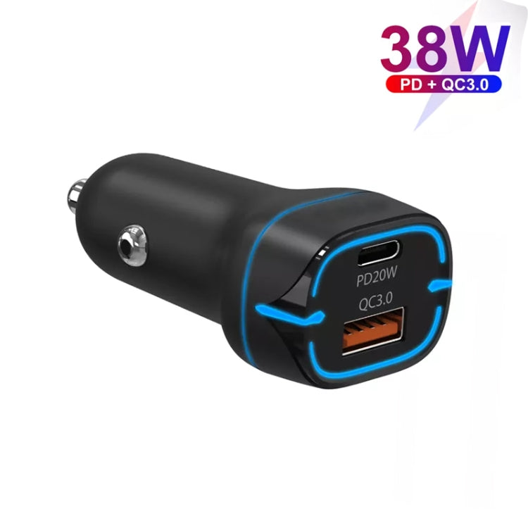 38W PD20W + QC3.0 USB Car Charger with Type-C to Type-C Data Cable, Length: 1m(Black) - Car Charger by PMC TechLife | Online Shopping South Africa | PMC TechLife