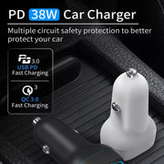 38W PD20W + QC3.0 USB Car Charger with Type-C to Type-C Data Cable, Length: 1m(White)