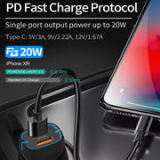 38W PD20W + QC3.0 USB Car Charger with USB to Type-C Data Cable, Length: 1m(White)