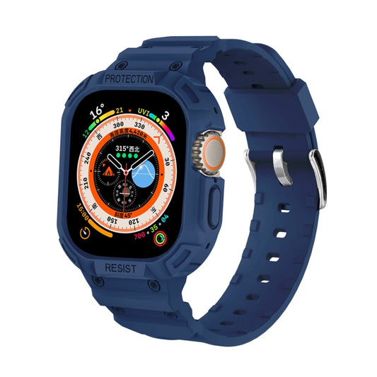 For Apple Watch Ultra 49mm JUNSUNMAY Integrated TPU Case Adjustable Elastic Watch Band(Dark Blue) - Watch Cases by JUNSUNMAY | Online Shopping South Africa | PMC Jewellery | Buy Now Pay Later Mobicred