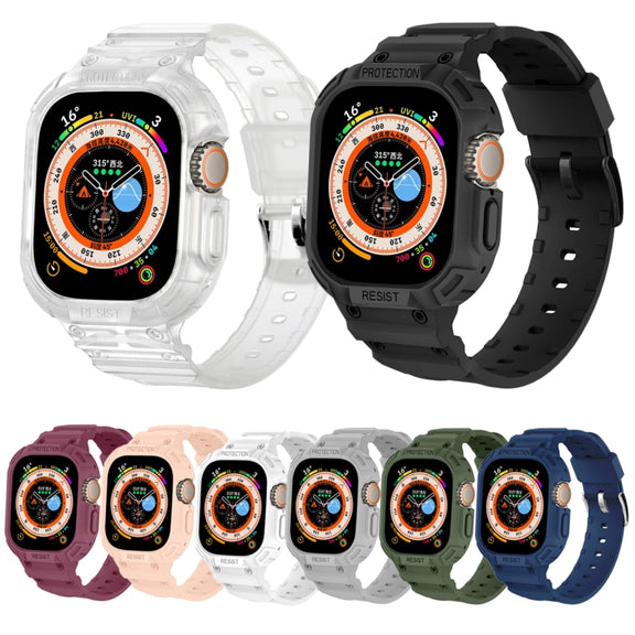 For Apple Watch Ultra 49mm JUNSUNMAY Integrated TPU Case Adjustable Elastic Watch Band(Dark Blue) - Watch Cases by JUNSUNMAY