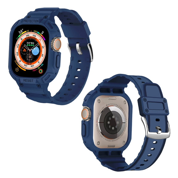 For Apple Watch Ultra 49mm JUNSUNMAY Integrated TPU Case Adjustable Elastic Watch Band(Dark Blue) - Watch Cases by JUNSUNMAY
