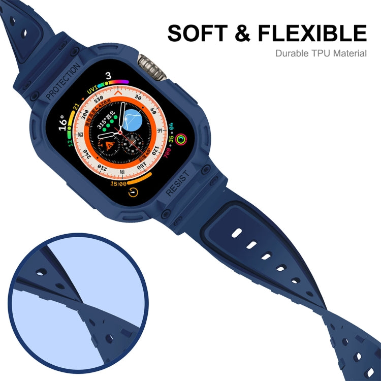 For Apple Watch Ultra 49mm JUNSUNMAY Integrated TPU Case Adjustable Elastic Watch Band(Dark Blue) - Watch Cases by JUNSUNMAY
