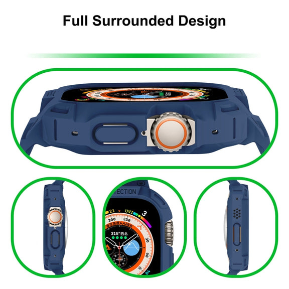 For Apple Watch Ultra 49mm JUNSUNMAY Integrated TPU Case Adjustable Elastic Watch Band(Dark Blue) - Watch Cases by JUNSUNMAY