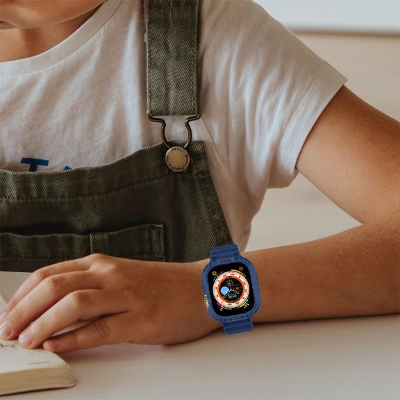 For Apple Watch Ultra 49mm JUNSUNMAY Integrated TPU Case Adjustable Elastic Watch Band(Dark Blue) - Watch Cases by JUNSUNMAY