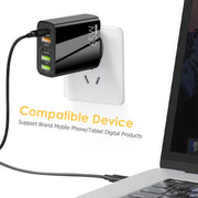 65W Dual PD Type-C + 3 x USB Multi Port Charger with 3A USB to 8 Pin Data Cable, EU Plug(White)