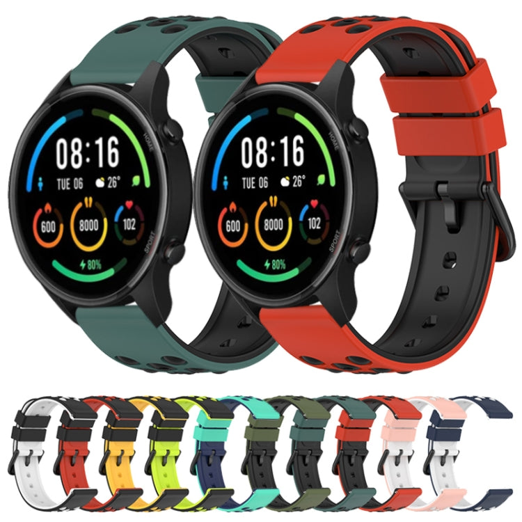 For Xiaomi MI Watch Color 22mm Two-Color Porous Silicone Watch Band(Lime Green+Blue) - free shipping - PMC TechLife - Order now!