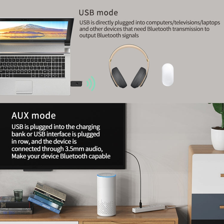 H210 Bluetooth 5.3 Audio Receiver Transmitter 2 in 1 AUX+USB Dual Output - Audio Receiver Transmitter by PMC TechLife | Online Shopping South Africa | PMC TechLife