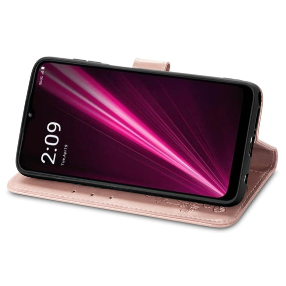 For T-Mobile Revvl 6 Pro 5G Four-leaf Clasp Embossed Buckle Leather Phone Case(Rose Gold)