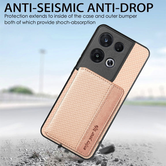 For OPPO Reno 8 Pro Carbon Fiber Magnetic Card Bag Phone Case(Black)