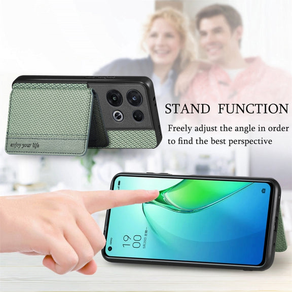 For OPPO Reno 8 Pro Carbon Fiber Magnetic Card Bag Phone Case(Black)