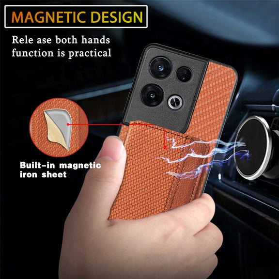 For OPPO Reno 8 Pro Carbon Fiber Magnetic Card Bag Phone Case(Black)
