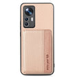 For Xiaomi 12T Carbon Fiber Magnetic Card Bag Phone Case(Khaki) - free shipping - PMC TechLife - Order now!