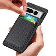 For Google Pixel 7 Pro Carbon Fiber Leather Card Magsafe Phone Case(Khaki)