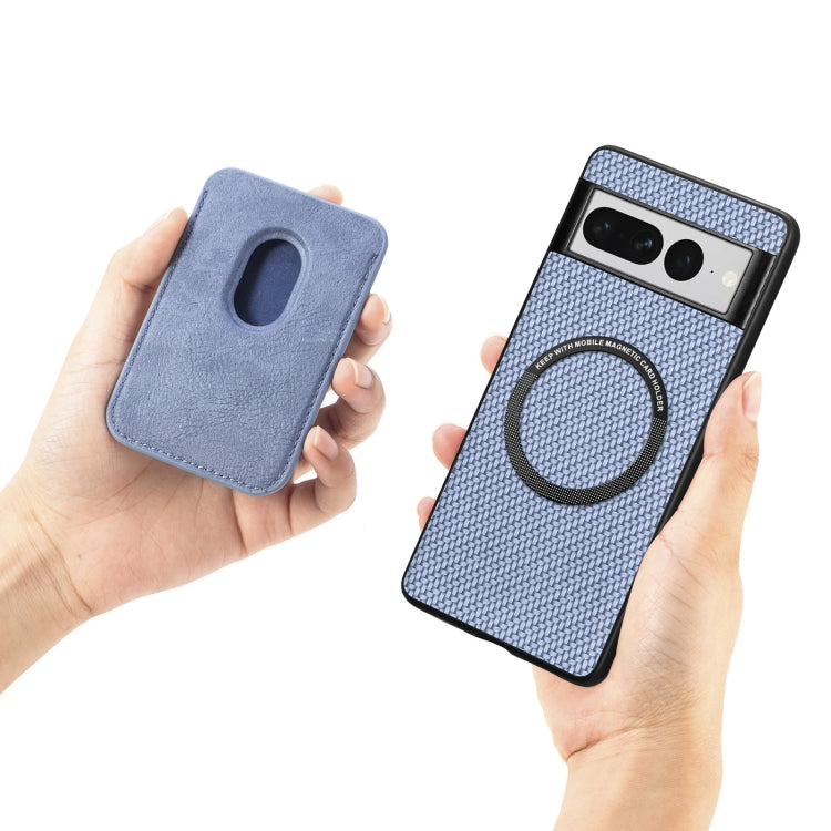 For Google Pixel 7 Pro Carbon Fiber Leather Card Magsafe Phone Case(Khaki)