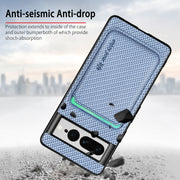 For Google Pixel 7 Pro Carbon Fiber Leather Card Magsafe Phone Case(Khaki)