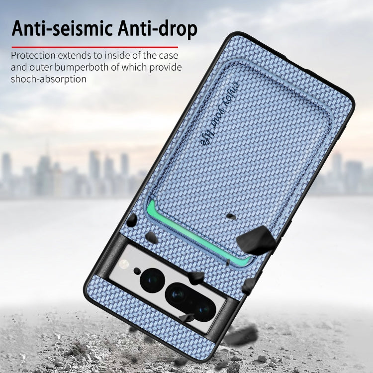 For Google Pixel 7 Pro Carbon Fiber Leather Card Magsafe Phone Case(Khaki)