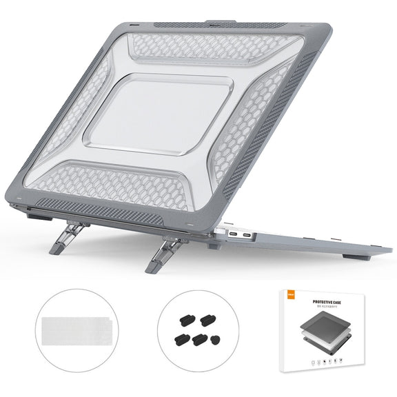 For MacBook Air 13.3 2018 A1932 ENKAY Hat-Prince 3 in 1 Protective Bracket  Case Cover Hard Shell with TPU Keyboard Film / Anti-dust Plugs, Version:EU(Grey)