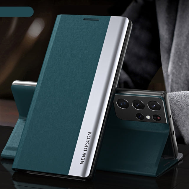 For Samsung Galaxy S23 Ultra 5G Side Electroplated Adsorption Leather Phone Case(Green)