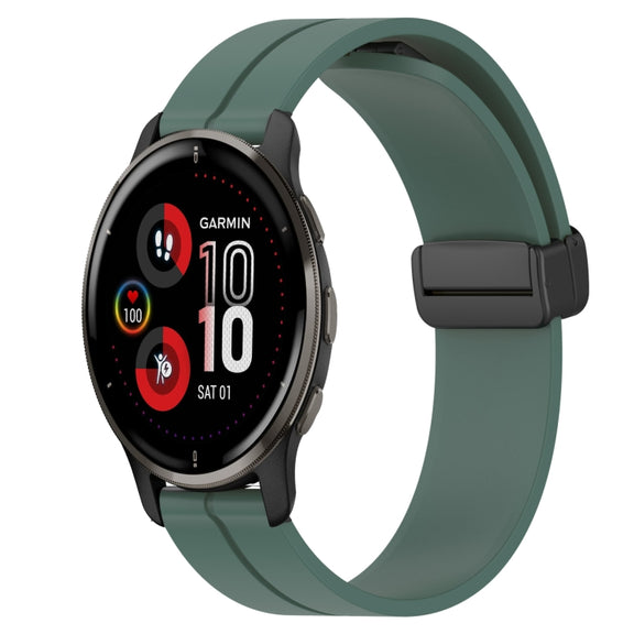 Compatible with Garmin Venu 2 Plus 20mm Solid Color Magnetic Clasp Silicone Watch Band(Olive Green)