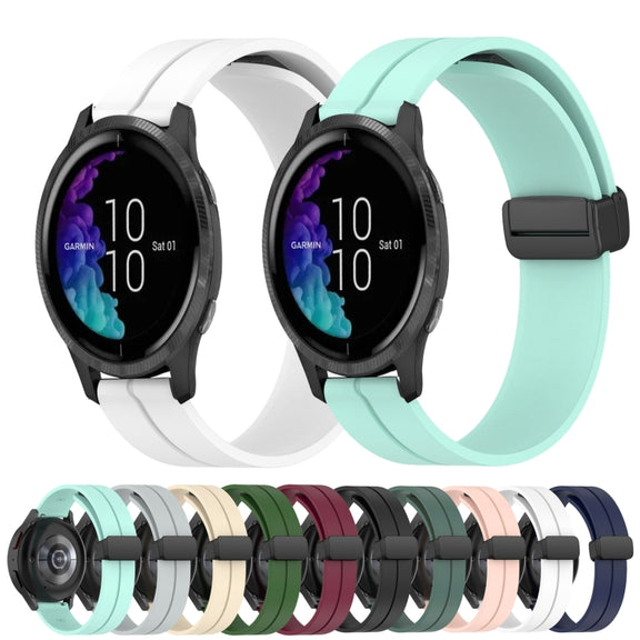 Compatible with Garmin Venu 20mm Solid Color Magnetic Clasp Silicone Watch Band(Black)