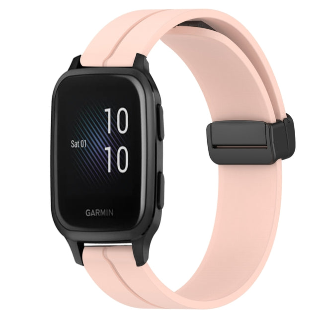 Compatible with Garmin Venu Sq 2 Music 20mm Solid Color Magnetic Clasp Silicone Watch Band(Pink)