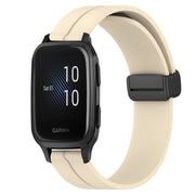 Compatible with Garmin Venu Sq 2 Music 20mm Solid Color Magnetic Clasp Silicone Watch Band(Beige)