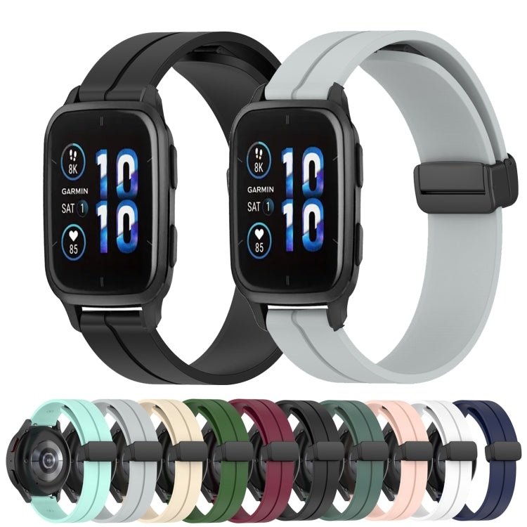 Compatible with Garmin Venu Sq 2 Music 20mm Solid Color Magnetic Clasp Silicone Watch Band(Pink)