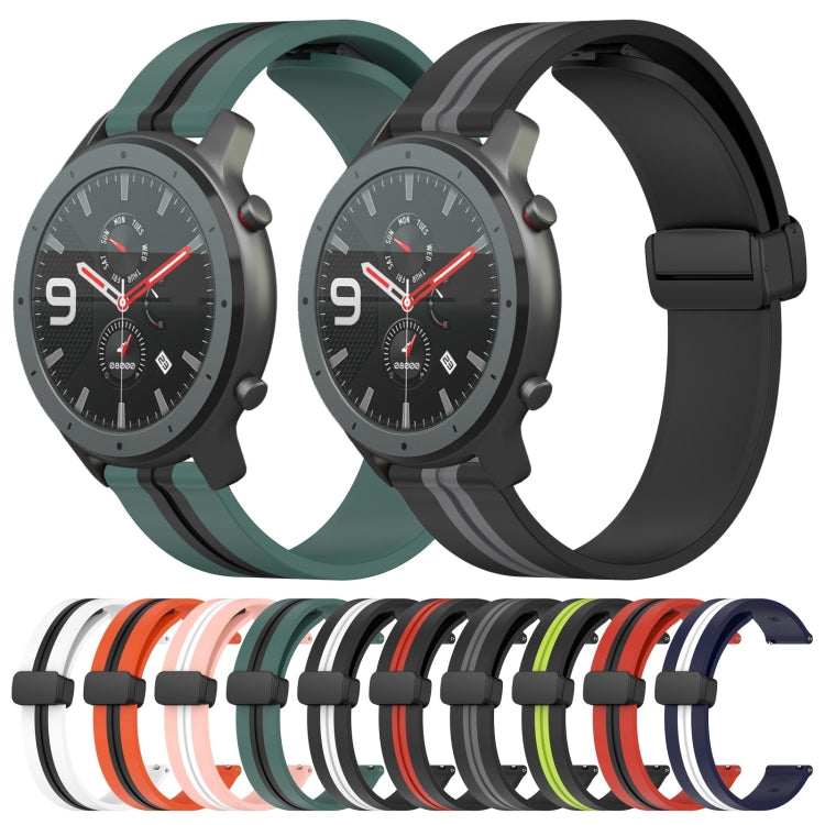 For Amazfit GTR 47mm 22mm Folding Magnetic Clasp Silicone Watch Band(Black+White)
