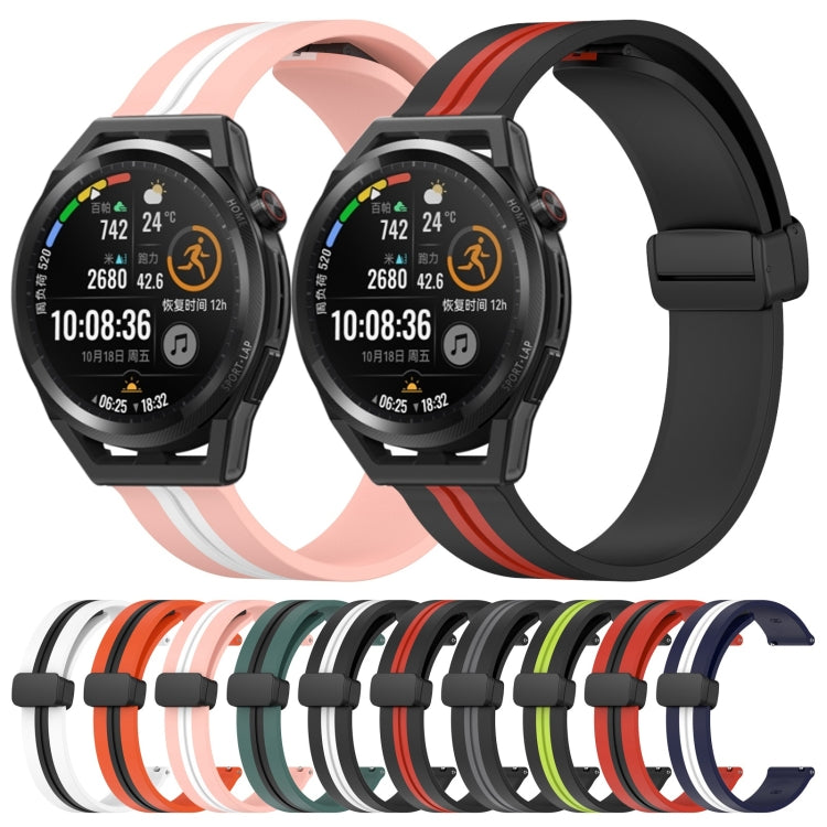 For Huawei Watch GT Runner 22mm Folding Magnetic Clasp Silicone Watch Band(Orange+Black)