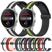 For Huawei Watch 3 Pro 22mm Folding Magnetic Clasp Silicone Watch Band(Black+Red)
