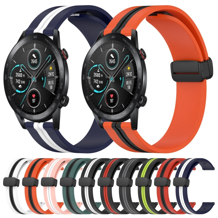 For Honor Magic Watch 2 46mm 22mm Folding Magnetic Clasp Silicone Watch Band(Midnight Blue + White) - free shipping - PMC TechLife - Order now!