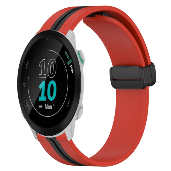 Compatible with Garmin Compatible witherunner 55 20mm Folding Magnetic Clasp Silicone Watch Band(Red+Black)