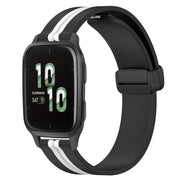 Compatible with Garmin Compatible witherunner Sq2 20mm Folding Magnetic Clasp Silicone Watch Band(Black+White)