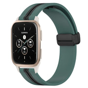 Compatible with Garmin Compatible witherunner Sq2 Music 20mm Folding Magnetic Clasp Silicone Watch Band(Olive Green + Black)