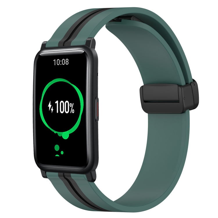 For Honor Watch ES 20mm Folding Magnetic Clasp Silicone Watch Band(Olive Green + Black) - free shipping - PMC TechLife - Order now!